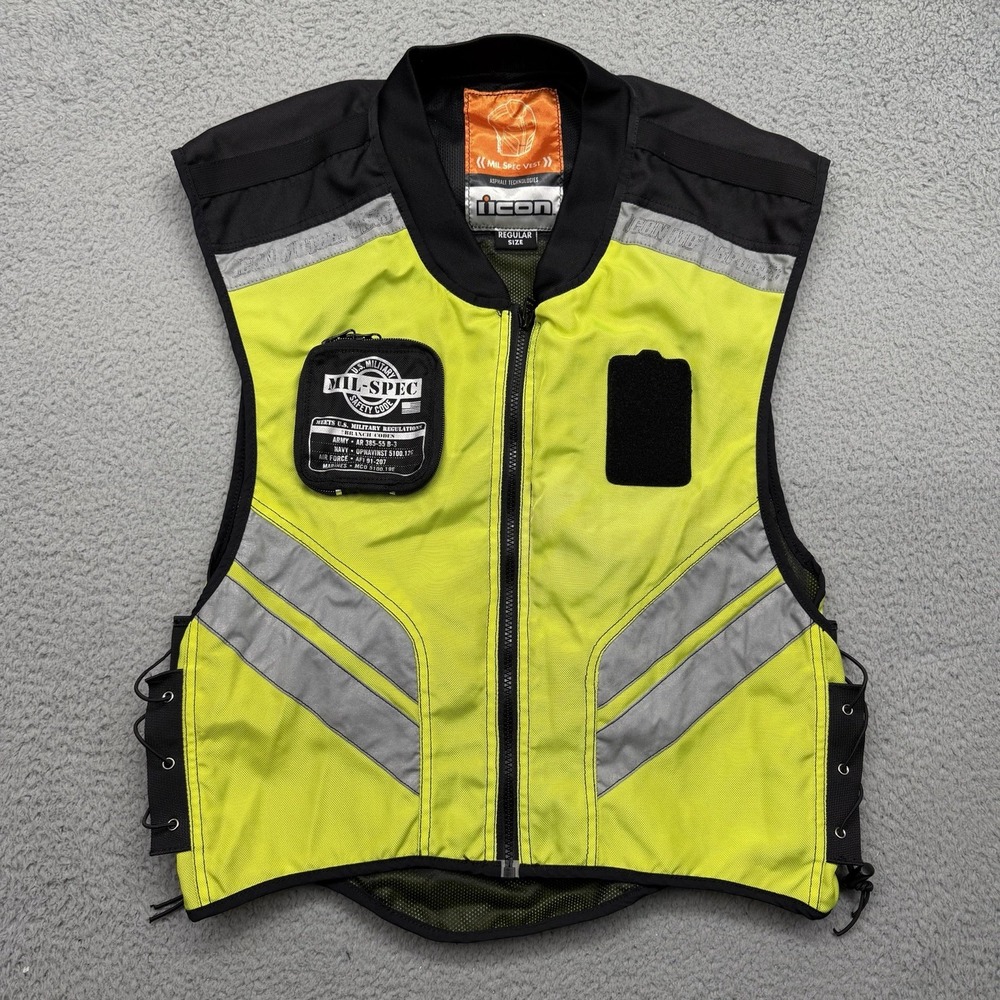 ICON Motorcycle Regular Size Mil Spec Vest Hi-Viz Yellow Neon Safety Reflective